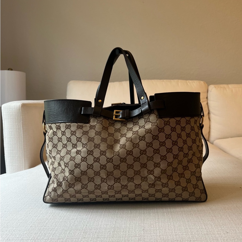 GUCCI Buckle GG Canvas Tote
